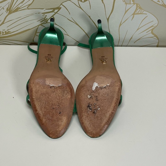 Cynthia Richard “Florence” Emerald Green Crystals Stiletto Heels Sandals -Size 8 - Picture 12 of 13